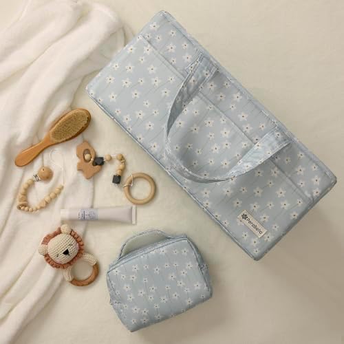 PeraBella Baby Diaper Caddy Organizer 3 Pcs Set, Floral Baby Basket Shower Gift, Nursery Organizer Basket for Newborn Boy Girl Essential Items, Changing Table Organizer Caddy for Baby Stuff, Car Caddy - Image 6