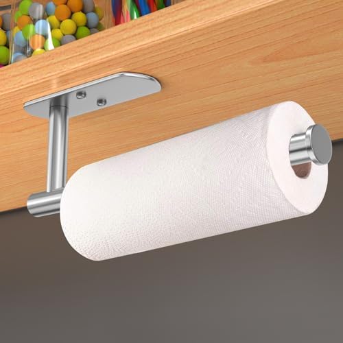 VAEHOLD Adhesive Paper Towel Holder Under Cabinet Mount, Wall Mounted Paper Towel Roll Holder for Kitchen Paper Towel, Stainless Steel（Silvery） - Image 2