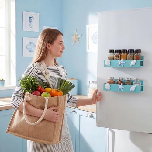 Beeveer 2 Pack Seashells and Starfish Magnetic Fridge Shelf Spice Rack - Image 2