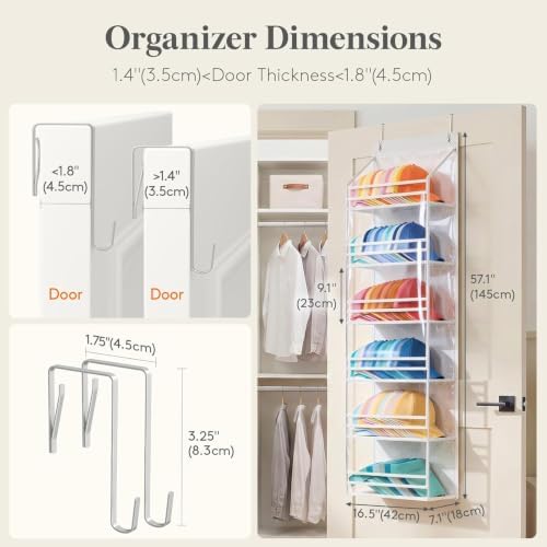 Lifewit 7 Tier Clear Over the Door Hat Rack, Baseball Caps Organizer, White - Image 6