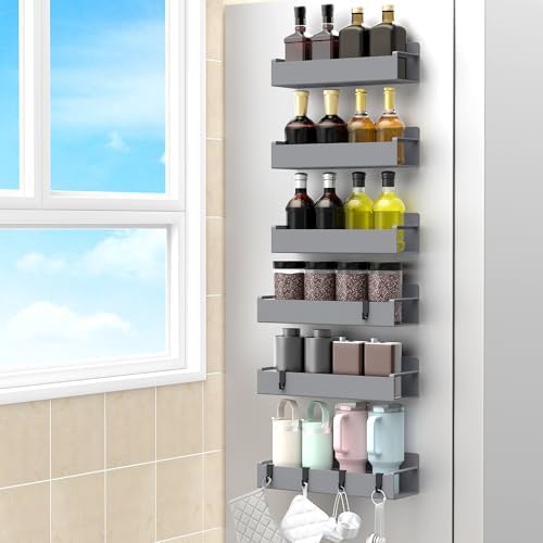 HuggieGems 6 Pack Dark Grey Magnetic Spice Rack Organizer for Refrigerator by HuggieGems