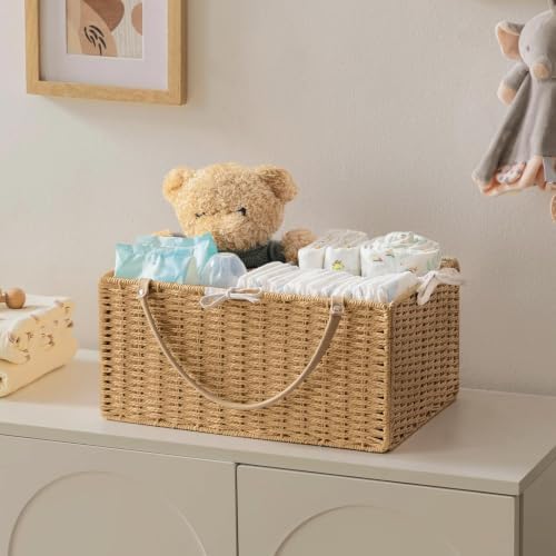 HBlife Large Baby Diaper Caddy Organizer, Paper Rope Storage Baskets Nursery Bin with Removable Divider, Portable Car Organizer for Diapers, Baby Shower Gifts, Newborn Essentials Must Haves - Image 4