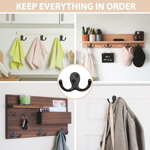 Homanu 180 Pack Black Coat Hooks Wall Mounted Double Prong with 360 Screws - Image 2