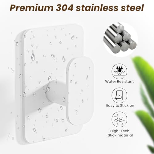 Large Heavy Duty Wall Hooks - 26lb Max, Stainless Steel Adhesive Towel Hooks for Hanging Towel, Coat, Robe, Hat, Sticky Towel Holder for Wall Mount in Bathroom, Shower, Kitchen (White, 4 Pack) - Image 6