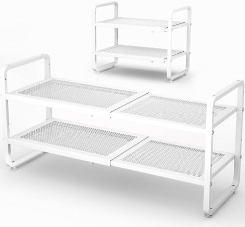 Expandable Metal Shoe Rack for Closet, Entryway & Garage, 2-Tier, White by SNTD