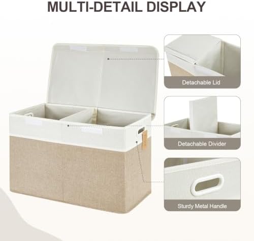 Large Toy Storage Box with Lid, Collapsible Toys Storage Organizer Bins with Dividers and Handles, Storage Chest Bin for Kids, Boys, Girls, Nursery 25"x13" x16" (Beige & White) - Image 4