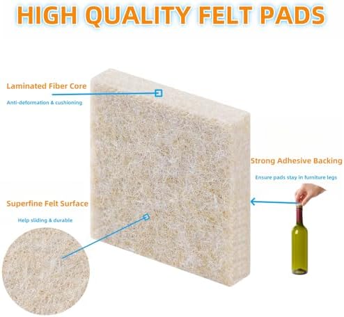 Furnigear Felt Strips with Adhesive Backing for Furniture - Felt Furniture Pads for Hardwood Floors, Furniture Chair Feet Felt Pads, Furniture Floor Protector Sliders 30 Pcs 3 x 1/2" Rectangular Beige - Image 4