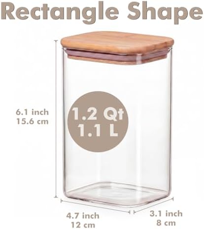 6-Pack 1.2Qt Rectangle Glass Storage Jars with Bamboo Lids - Image 2
