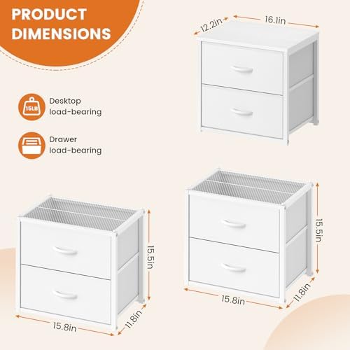 DAOUTIME 3-Pack Stackable Storage Drawers (6 Drawers Total), White Closet Organizer for Clothes, Stackable Drawer Dresser for Closet, Stackable Drawers for Bedroom, Living Room, Pantry, Under Bed - Image 2