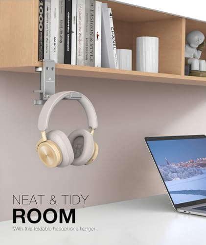 Foldable Headphone Stand and Hook – Aluminum Headset Holder Clamp Mount Under Desk, Universal Fit for Gaming Headphones, Space-Saving Hanger Organizer - Image 2