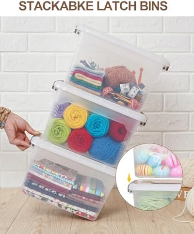Citylife 4 Packs 6 QT Storage Bins with Lids Clear Plastic Bins with Grey Handle Stackable Storage Containers for Organizing - Image 5