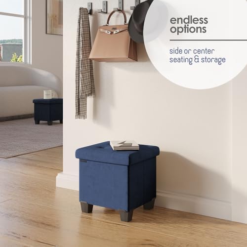 Storage Ottoman Cube with Small Bin, 15-in Square Ottoman with Storage for Living Room and Bedroom, Small Ottomans Foot Rest, Velvet Foot Stools Ottomans Max 330lbs, Blue - Image 7