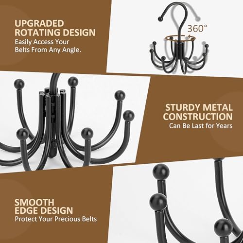 ZEDODIER Belt Hanger, Belt Rack Closet Accessories Organizer, Maximum 24 Storage Capacity, Hanging Holder Storage Hook for Belt, Bra, Tank Top, Tie, Scarf, Purse, Black - Image 5