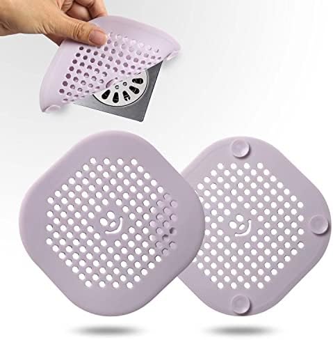 2 Pack Drain Hair Catcher Silicone Drain Cover Hair Stopper with Suction Cup for Shower Kitchen Bathroom Light Purple by Couidlmakeslifecolorful