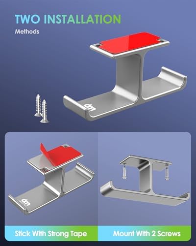 All Aluminum Headset Headphone Stand Hanger Under Desk Designed [Patented] Headphone Holder Hook by Strong Adhesive & Screws,PC Gaming Accessories Compatible with PC Gaming DJ Headsets,Silver - Image 5