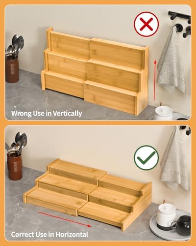 Spice Rack 3-Tier Natural Bamboo, Adjustable Cabinet Organizer Shelf - Image 5
