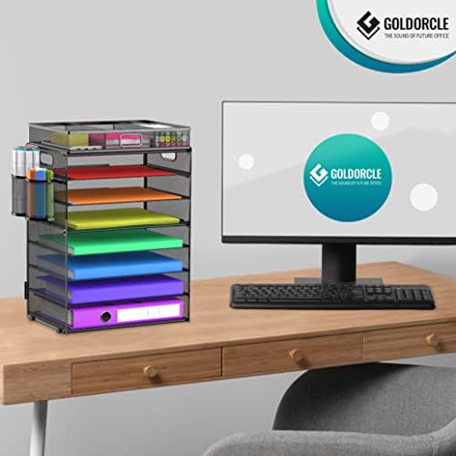 8 Tier Paper Letter Tray Organizer (Black-with Drawer,Pen Holders) - Image 7