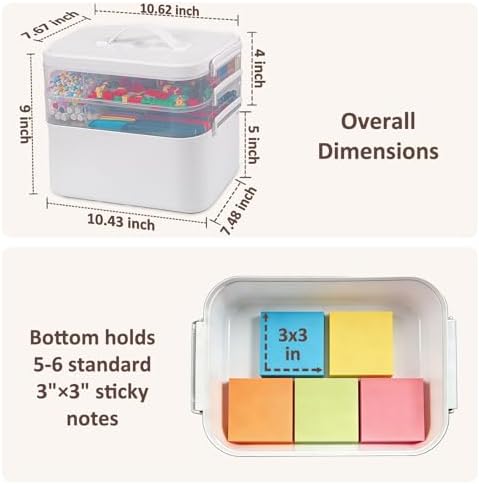 3-Layer Plastic Craft Organizers and Storage Box with Removable Trays, Storage Containers with lids and Handle, Art Supply Storage Organizer for Bead, Ornament, Nail Polish, Tape（10.62"x9"x7.67"） - Image 2