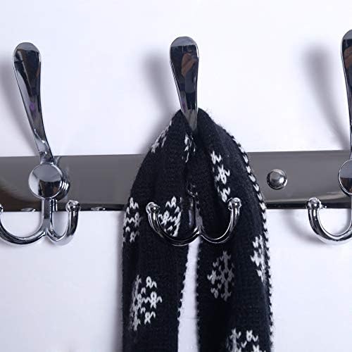 Dseap Coat Rack Wall Mount - 29.5” Long 8-Tri-Hooks Heavy Duty Coat Hanger Rail Wall Hooks for Hanging Coats Hats Clothing Clothes Purse Mudroom Entryway, Chromed, Pack of 2 - Image 3
