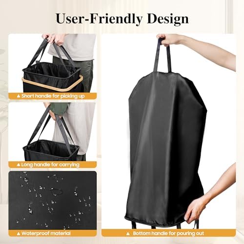 Foluck 100L Laundry Hamper with Lid Removable Bag and Bamboo Handles - Image 4