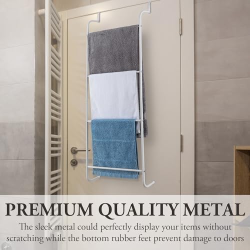 MyGift 4 Tier White Metal Over the Door Towel Rack Bathroom Holder Ladder - Image 2