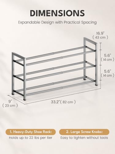 Bumusty 3 Tier Expandable Shoe Rack for Closet, Light Grey - Image 2