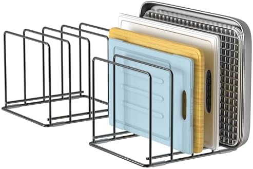 Kitchen Organizer Rack - 4-Slot Heavy-Duty Holder for Cutting Boards,Cookware – Rust-Resistant, Space-Saving Design with Non-Slip Feet for Countertop and Cabinet Storage (2 Pack) by Laemyfyre