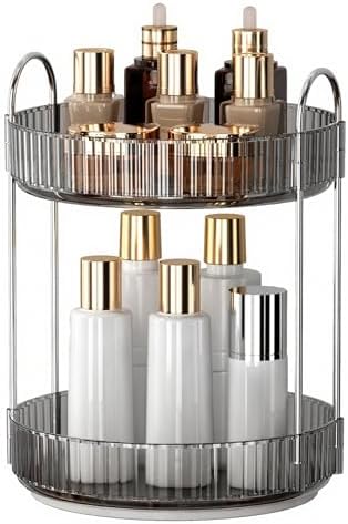 YCIA&DONE 360 Rotating Makeup Organizer and Storage for Vanity Countertop 2 Tiers, High Capacity Cosmetic Skincare Perfume Organizers for Dresser Bathroom Lazy Susan (Smoky Gray) by YCIADONE