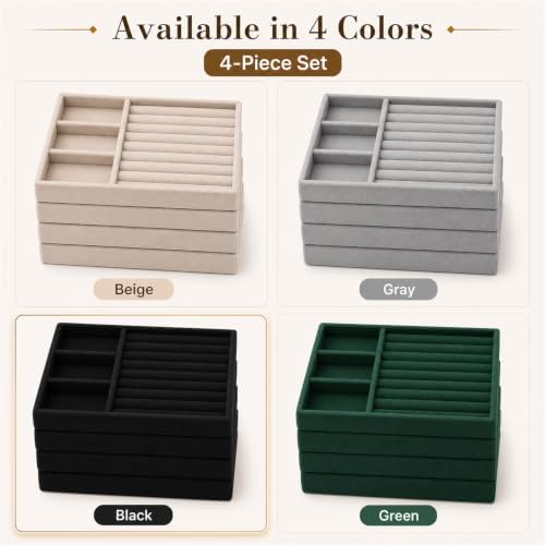 4 Pack Stackable Jewelry Organizer Tray Set - Velvet Display Case - Image 7