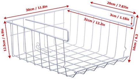 Lonians 2-Pack Under Shelf Hanging Storage Baskets - Metal Wire Rack Organizer for Kitchen, Pantry, Cabinet, Bathroom, Desk - Space Saving Shelf Extender (White, Large) - Image 2