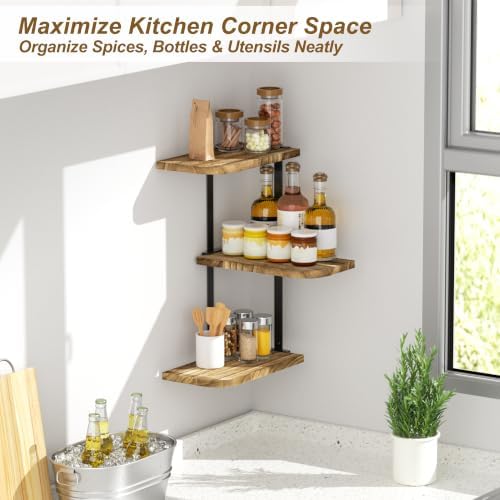 Love-KANKEI Large Corner Shelf 3Tier, Solid Wood, 17"Tall, Carbonized Black - Image 4