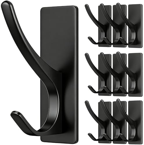 pickpiff 10 Pack Matt Black Self-Adhesive Hook, 13LB Hanger for Coat/Towel by pickpiff