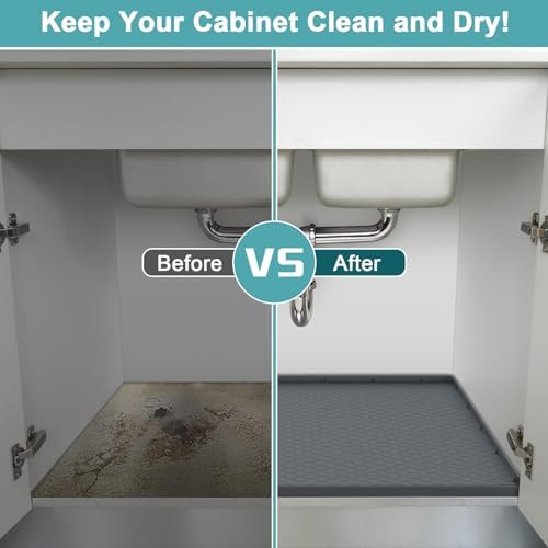Waterproof Under Sink Mat, 28" x 19" Silicone Under Sink Mats for Kitchen, Under Kitchen Sink Mats and Protector Mat, Sink Cabinet Protector Mats for Bathroom, Gray - Image 6