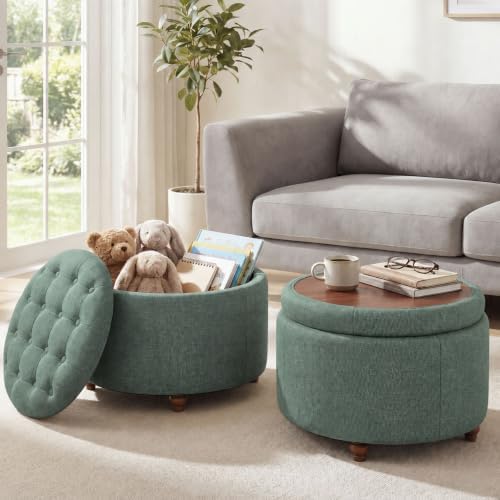 25" Round Ottoman with Storage, Small Coffee Table with Reversible Tray Lid by Unknown