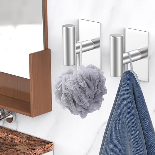VAEHOLD Wall Towel Hooks, Heavy Duty Sticky Holder Waterproof Towel Hooks for Hanging Coat, Clothes, Closet Hook Wall Mount for Kitchen (Silver, 4 Pack) - Image 4