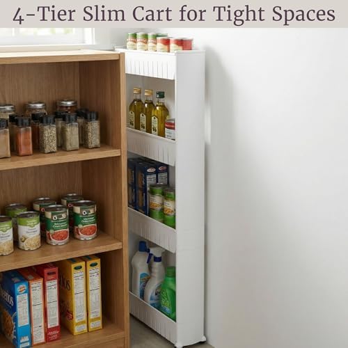 Lavish Home 4-Tier Storage Organizer Rack, 21.5”x5”x40” White Spice Rack - Image 5