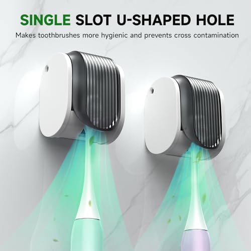6 Pcs Toothbrush Holders Wall Mounted, Single Slot Design, Shower Self Adhesive Wall Mounted Toothbrush Holder with Cover, Waterproof and Dustproof, Suitable for Bathroom, Family, Travel (Grey) - Image 3