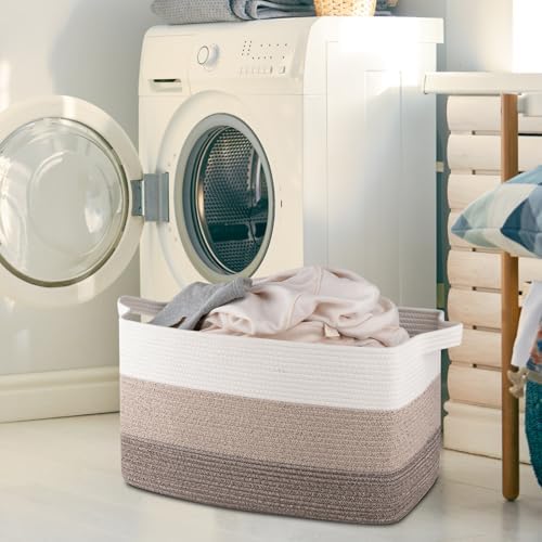 OIAHOMY Extra Large Blanket Basket, 95L Cotton Rope Woven Laundry Basket, Toy Bin for Baby Room, Container for Blanket Storage in Living Room, 24''×17''×14'', Gradient Brown - Image 2