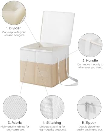 2-Pack Rigid Clothes Hanger Organizer Bag with Dust-Proof Lid, Hanger Storage Holder with Support Boards, Large Capacity Clothes Storage Containers with Handle for Laundry-Beige/Linen - Image 5