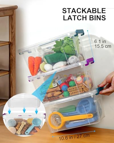 EOENVIVS 6 Pack Clear storage bins with lids, 7 Qt storage containers with lids with Color Buckles, Stackable storage box Set for organizers and storage, Closet, Pantry, Shelves & shoe boxes - Image 3