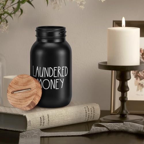 Laundry Room Decor Organization, Mason Jar Coin Bank with Wood Lid - Image 6