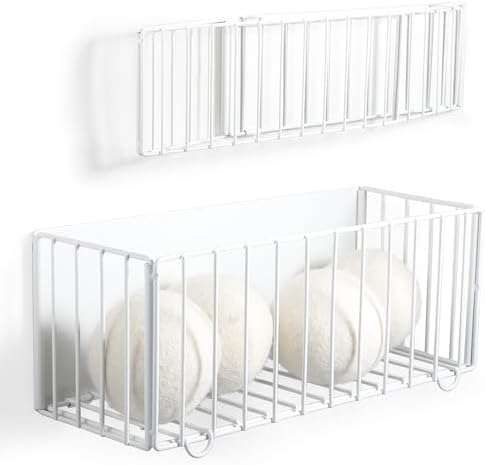 Picowe Large Dryer Ball Organizer Magnetic Storage Bin, Foldable Magnetic Dryer Ball Holder for Laundry Room Organization and Storage to Hold 4-6 Dryer Balls, Without Balls（White,M） by Picowe