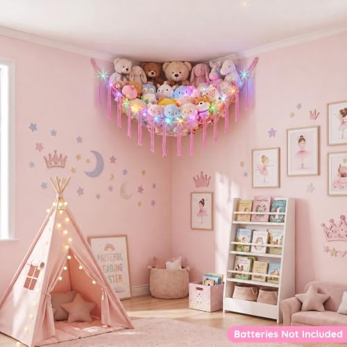 Basumee Stuffed Animals Hammock with LED Light Corner Net, Girls Room Decor - Image 4