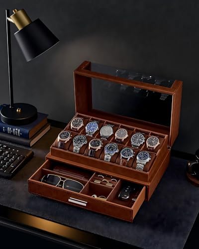 ProCase Watch Box for Men, 12 Slots Watch Display Holder -Brown - Image 2