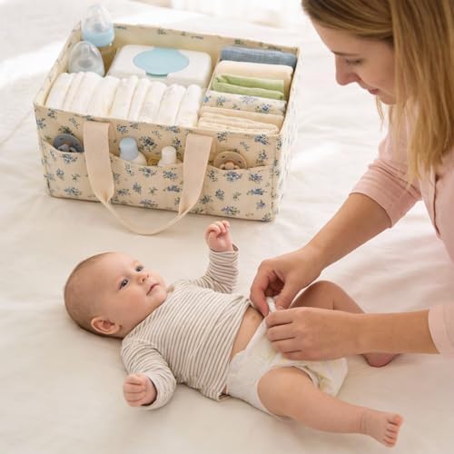 Floral Baby Diaper Caddy Organizer with Lid, Gift Basket for Baby Shower - Image 5