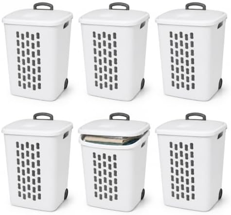 Sterilite Ultra Wheeled Hamper, Laundry Basket w/Flip-Top Lid, 6-Pack by Sterilite
