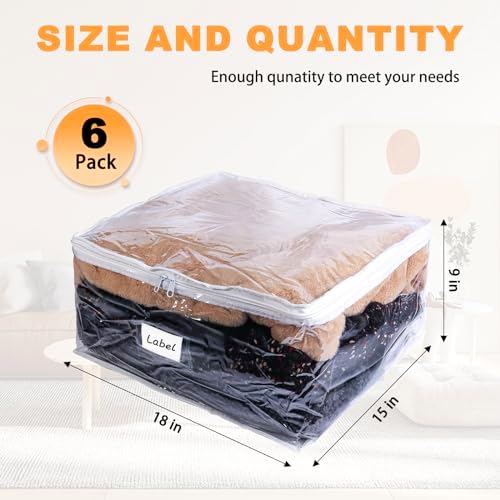 Clear Zippered Plastic Clothes Storage Bags, 6 Pack, White - Image 2