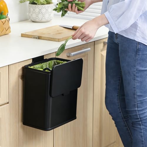 Under Counter Waste Bin, 1.9 Gallon Metal Small Trash Can for Cabinet Door, Hanging Space-Saving Garbage Can with Lid for Kitchen, Bathroom, RV, Office, Black - Image 4