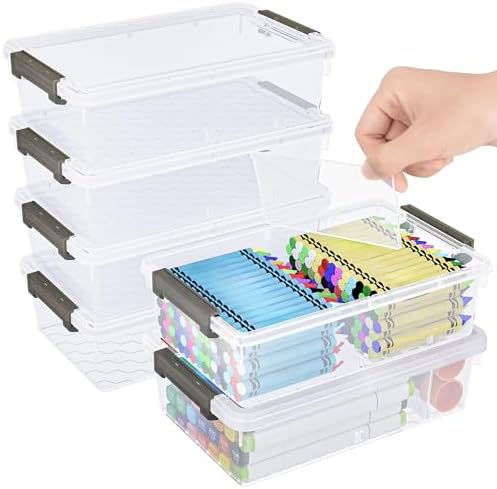 6 Pack Extra Large Pencil Box with Removable Divider, Thickened Pencil Case Bulk, Clear Crayon Marker Organizer Stackable Plastic Small Storage Containers for Pen Craft School Supplies(Grey) by GEOPHIA