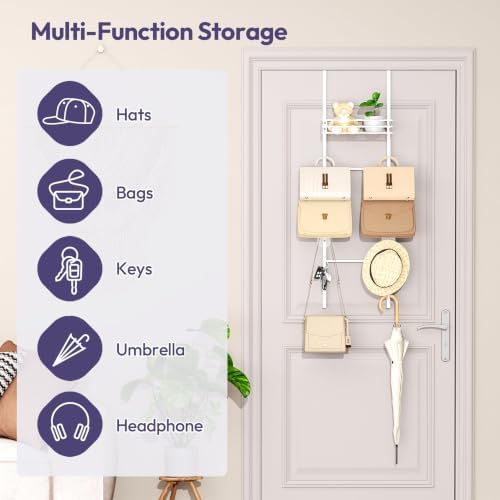 SWTYMIKI Over the Door Purse Organizer - Wall Mounted Handbag Organizer with 10 Hooks and Metal Basket, Hanging Purse Storage Rack Holds up to 10 Bags, Bag Rack Can Use As 1/2 Part, for Door, Closet - Image 3